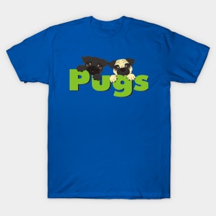 Two mops peek up from green inscription pugs T-Shirt